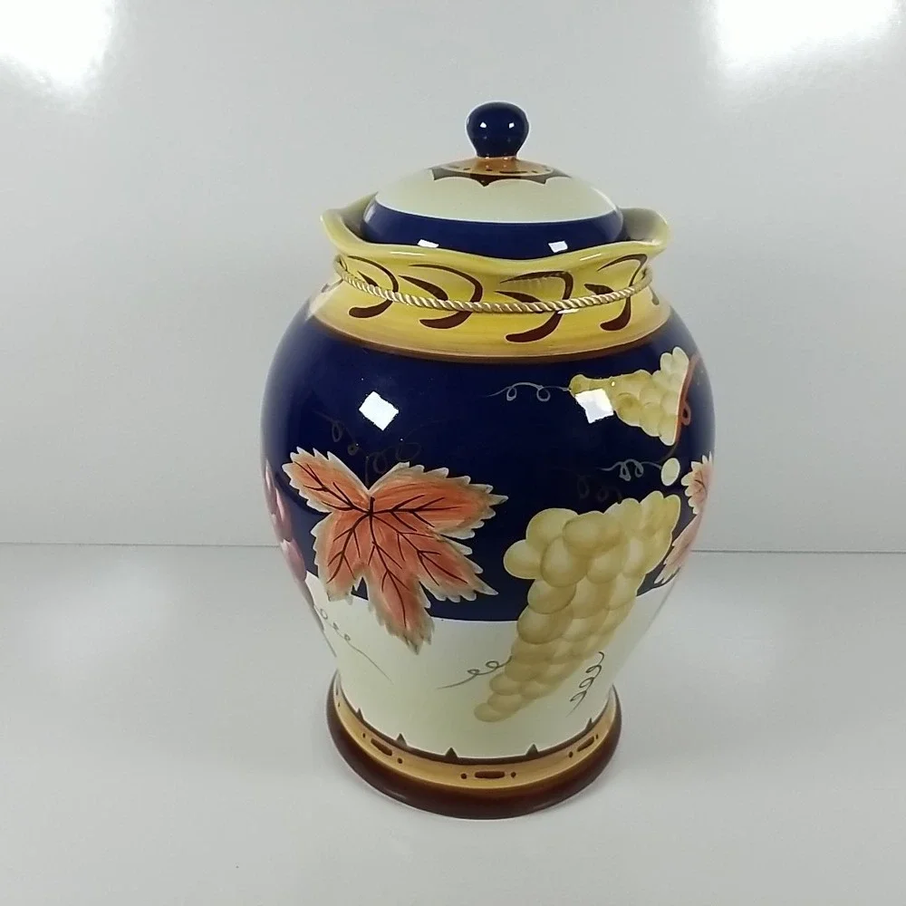 Vintage Nonnis Biscotti Hand Painted Ceramic Tuscany Cookie Jar Grape Theme 3067